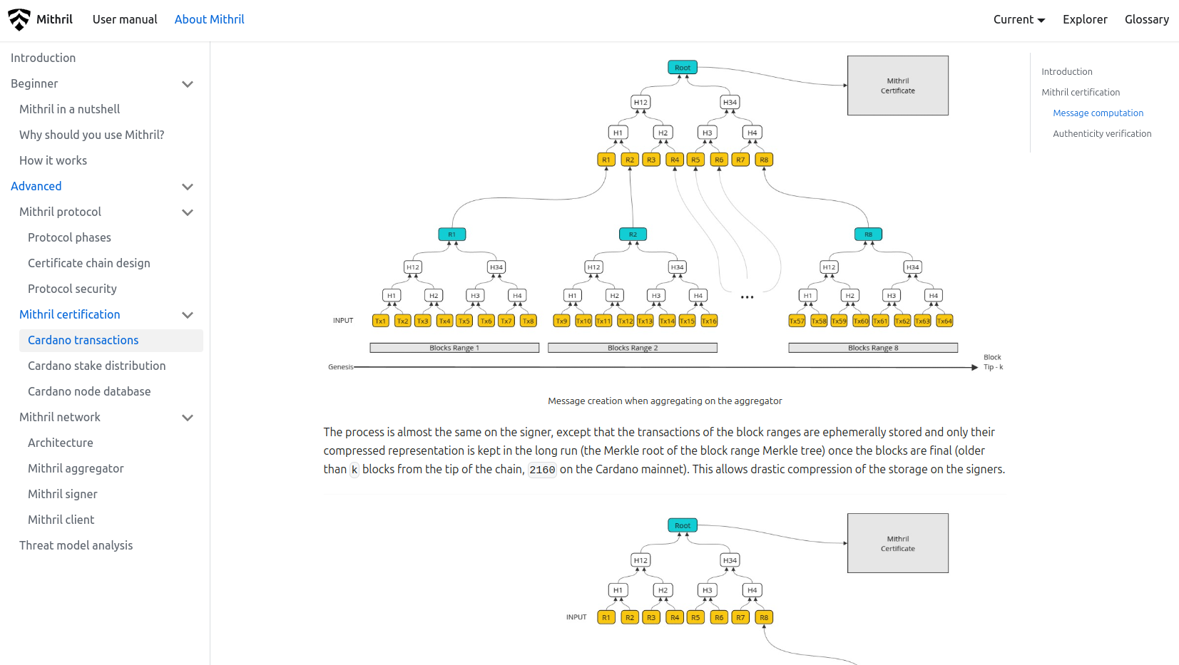 Mithril certification section on the documentation website